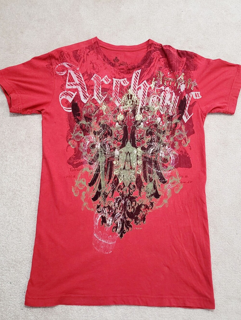 Archaic Affliction Graphic T Shirt Medium Red Skull Crown Y2K USA 100% Cotton